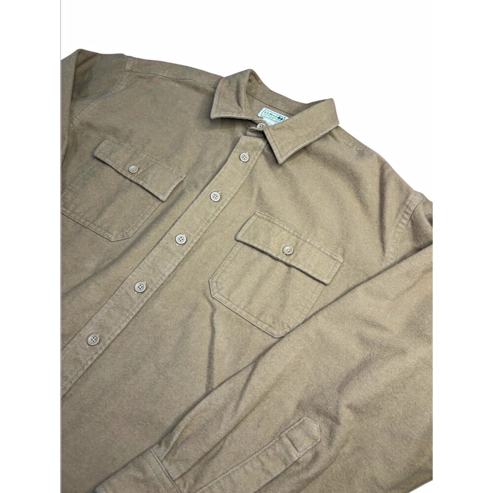 90s Vintage LL Bean Chamois Cloth Shirt Mens Beige Heavyweight Flannel Button Up